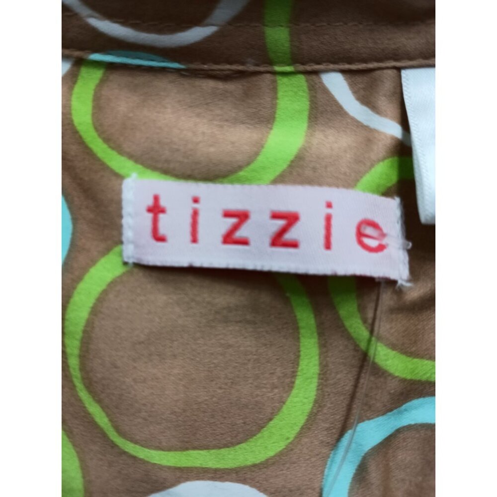 Tizzie Wearable Art Tunic Top Womens Medium Ikat Print Button Front Long Sleeve - Picture 6 of 14